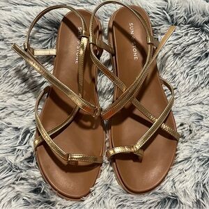 Sun + Stone Rose Gold Strappy Flat Sandals